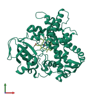 PDB entry 3voo coloured by chain, front view.
