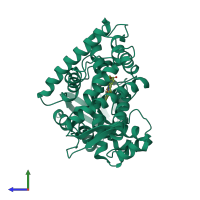 PDB entry 3voo coloured by chain, side view.