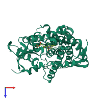 PDB entry 3voo coloured by chain, top view.