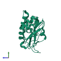 PDB entry 3vor coloured by chain, side view.