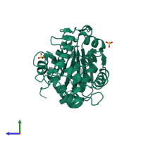 PDB entry 3voy coloured by chain, side view.