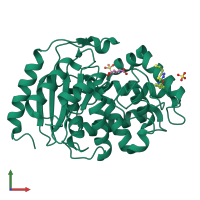 PDB entry 3vp1 coloured by chain, front view.