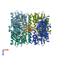 PDB entry 3vpb coloured by chain, top view.