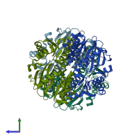 PDB entry 3vpc coloured by chain, side view.