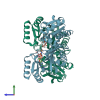PDB entry 3vpd coloured by chain, side view.