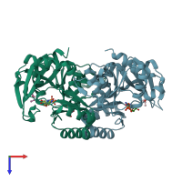 PDB entry 3vpd coloured by chain, top view.