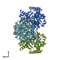 PDB entry 3vpg coloured by chain, side view.