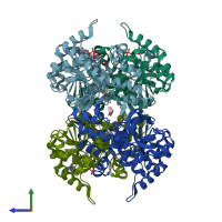 PDB entry 3vph coloured by chain, side view.