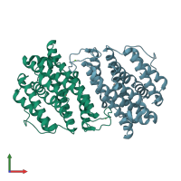 PDB entry 3vpm coloured by chain, front view.