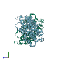 PDB entry 3vpm coloured by chain, side view.