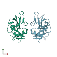 PDB entry 3vpp coloured by chain, front view.