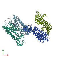 PDB entry 3vpr coloured by chain, front view.