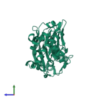 PDB entry 3vpz coloured by chain, side view.