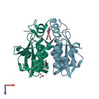 PDB entry 3vq4 coloured by chain, top view.