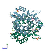 PDB entry 3vq5 coloured by chain, side view.