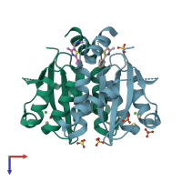 PDB entry 3vq5 coloured by chain, top view.