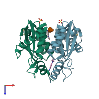 PDB entry 3vq7 coloured by chain, top view.