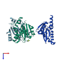 PDB entry 3vq9 coloured by chain, top view.