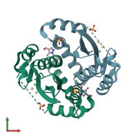 PDB entry 3vqe coloured by chain, front view.