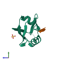 PDB entry 3vqg coloured by chain, side view.