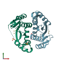 PDB entry 3vqp coloured by chain, front view.