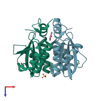 PDB entry 3vqp coloured by chain, top view.