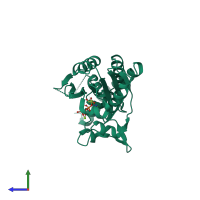 PDB entry 3vqv coloured by chain, side view.