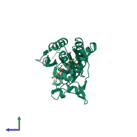 PDB entry 3vqw coloured by chain, side view.