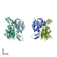 PDB entry 3vqx coloured by chain, front view.