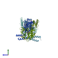 PDB entry 3vqx coloured by chain, side view.
