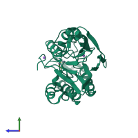 PDB entry 3vqz coloured by chain, side view.
