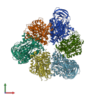 PDB entry 3vr2 coloured by chain, front view.