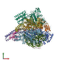 PDB entry 3vr4 coloured by chain, front view.