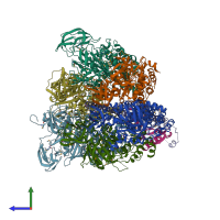 PDB entry 3vr5 coloured by chain, side view.