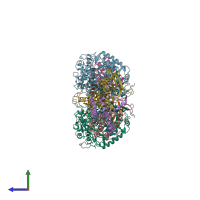 PDB entry 3vr8 coloured by chain, side view.