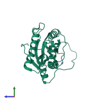 PDB entry 3vrk coloured by chain, side view.