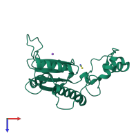PDB entry 3vrk coloured by chain, top view.