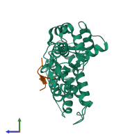PDB entry 3vrr coloured by chain, side view.