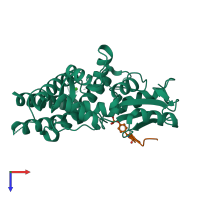 PDB entry 3vrr coloured by chain, top view.