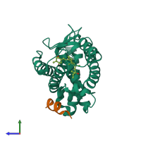 PDB entry 3vrv coloured by chain, side view.