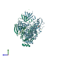 PDB entry 3vrz coloured by chain, side view.