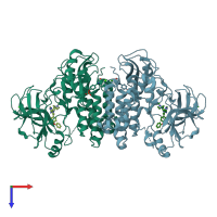 PDB entry 3vs3 coloured by chain, top view.