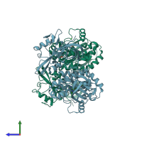 PDB entry 3vs4 coloured by chain, side view.