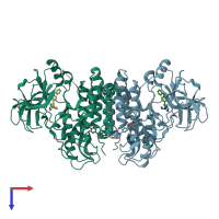 PDB entry 3vs4 coloured by chain, top view.