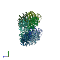 PDB entry 3vs9 coloured by chain, side view.