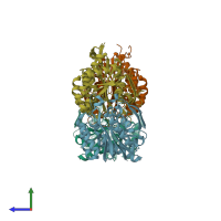 PDB entry 3vsh coloured by chain, side view.
