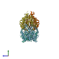 PDB entry 3vsi coloured by chain, side view.