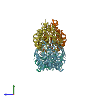 PDB entry 3vsj coloured by chain, side view.