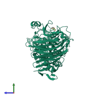 PDB entry 3vsm coloured by chain, side view.