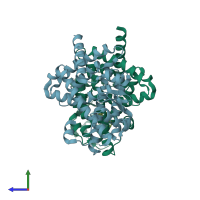 PDB entry 3vso coloured by chain, side view.